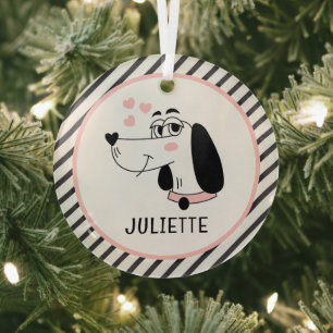 Dackel Hund Romantische rosa Herzen Personalisiert Ornament Aus Glas
