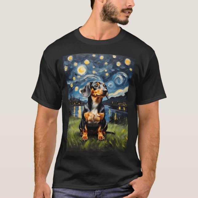 Dackel Hund Starry Night , Edvard Munch Stil T-Shirt (Vorderseite)