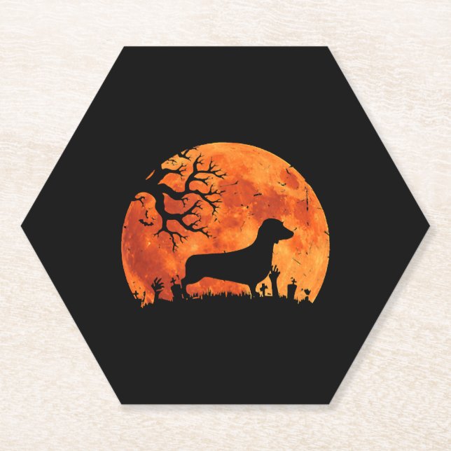 Dackel Hund und Mond Funny Halloween Kostüm Untersetzer (Vorderseite)