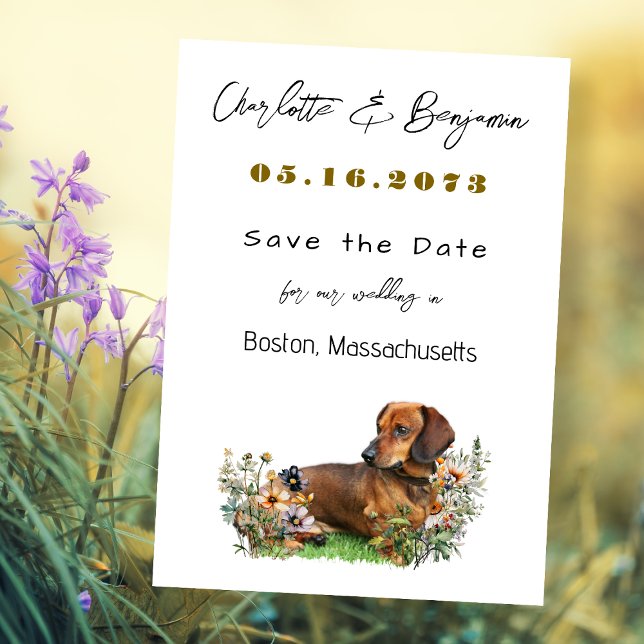 Dackel Hund und Wildblumen Save the Date (Von Creator hochgeladen)