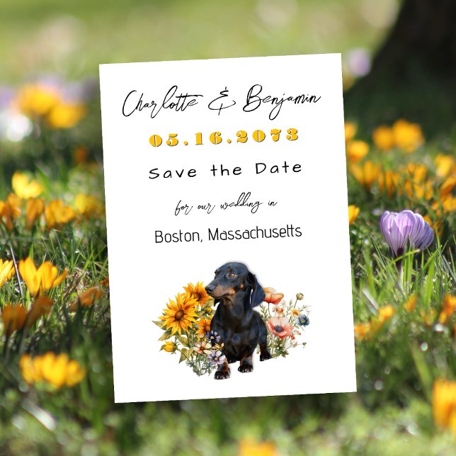 Dackel Hund und Wildblumen Save the Date (Von Creator hochgeladen)