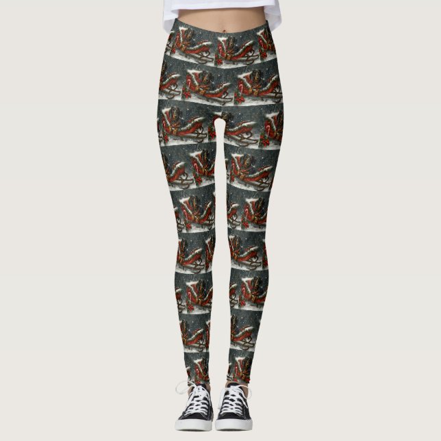 Dackel Hund Weihnachten Leggings (Vorderseite)