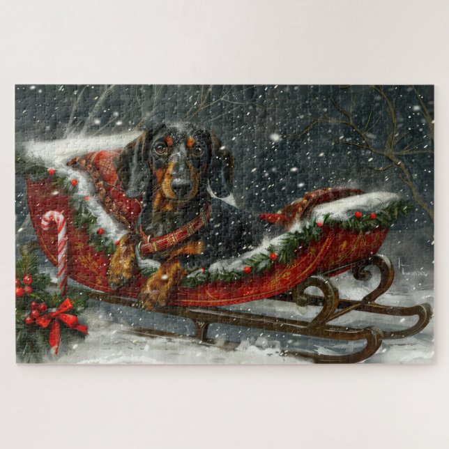 Dackel Hund Weihnachten Puzzle (Horizontal)