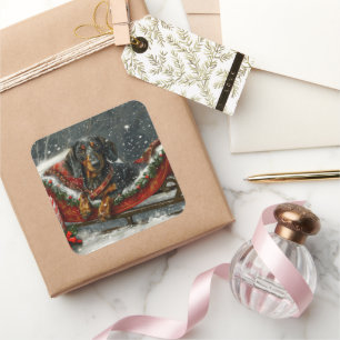 Dackel Hund Weihnachten Quadratischer Aufkleber