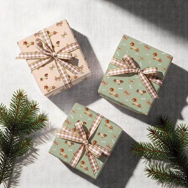 Dackel Hund Weihnachts Schachbrett Sweater Bow Geschenkpapier Set (Dachshund Dog Christmas Checkerboard Sweater Bow Wrapping Paper Sheets)