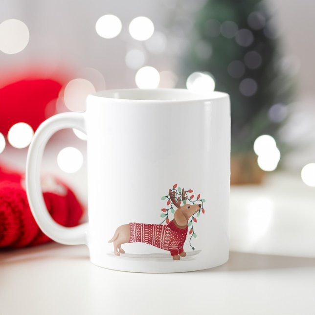 Dackel Hund Weihnachts-Sweater & Lights Kaffeetasse (Dachshund Dog Christmas Sweater & Lights Coffee Mug)