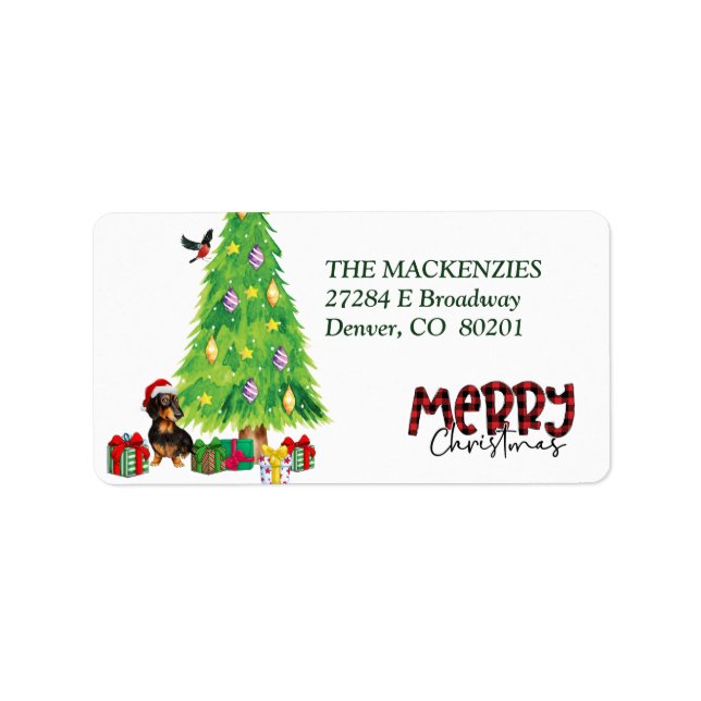Dackel Hund Weihnachtsbaum Rücksendeadresse Etiket Adressaufkleber (Vorne)