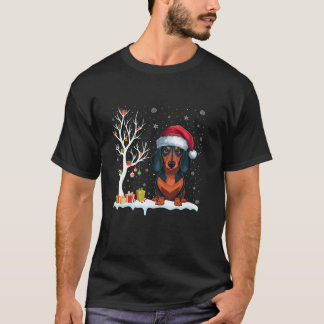 Dackel Hund Weihnachtsmannmütze Festlicher Baum We T-Shirt