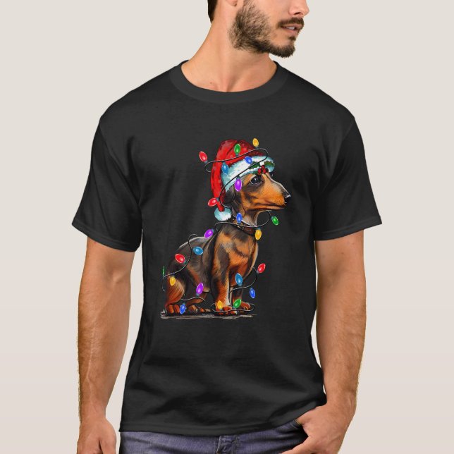 Dackel Hund Weihnachtsmannmütze Frohe Schöne Weihn T-Shirt (Vorderseite)