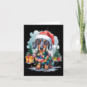 Dackel Hund Weihnachtsmannmütze Weihnachtsleuchten Karte