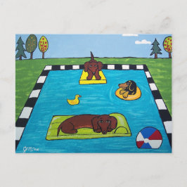 Dackel Hunde haben ein Pool-Party Postkarte