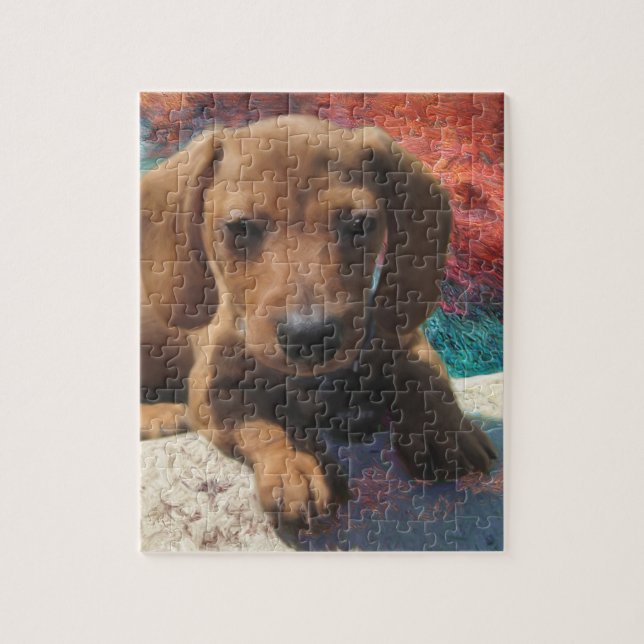 Dackel - Hunde Kunst - Malerei - Haustierportrait Puzzle (Vertikal)