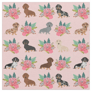Dackel Hunde rosa Blüten Stoff