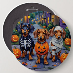 Dackel Hunde Trick-or-Treating zu Halloween Button