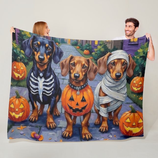 Dackel Hunde Trick-or-Treating zu Halloween Fleecedecke (Beispiel)