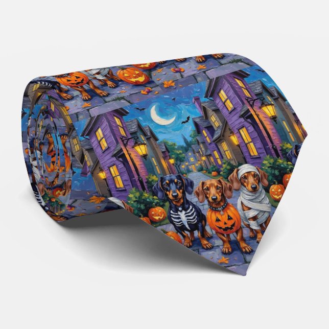 Dackel Hunde Trick-or-Treating zu Halloween Krawatte (Gerollt)