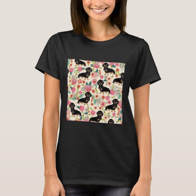 Dackel Hunde und Blume T-Shirt (Vorderseite)