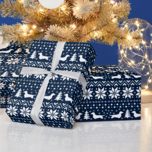 Dackel Hunde Weihnachten Sweater Muster Blau Geschenkpapier