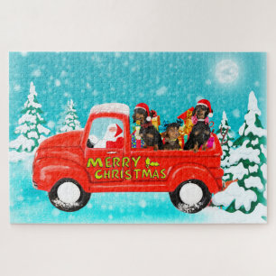 Dackel Hunde Weihnachtsmann Lieferwagen Puzzle