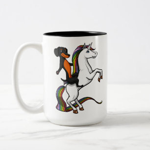 Dackel-HundeDackel, die magischen Unicorn reitet Zweifarbige Tasse