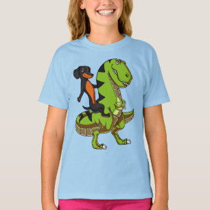 Dackel-HundeDackel, die T-Rex Dinosaurier reitet T-Shirt