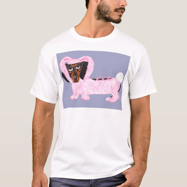 Dackel im flockigen rosa Häschen-Anzug T-Shirt (Vorderseite)
