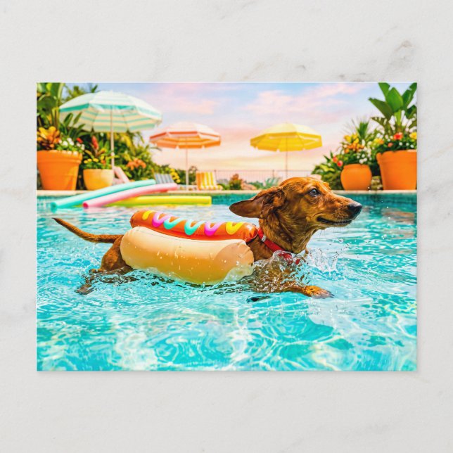 Dackel im Hotdog-Kostüm Postkarte (Vorderseite)