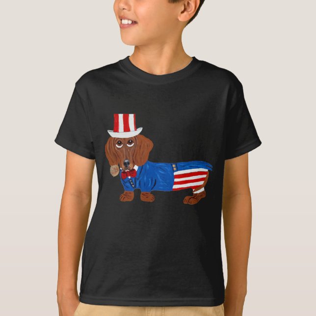 Dackel im Onkel-Sam-Anzug T-Shirt (Vorderseite)