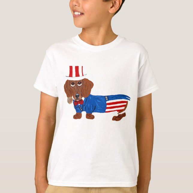 Dackel im Onkel-Sam-Kostüm T-Shirt (Vorderseite)