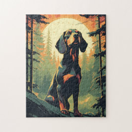 Dackel im Wald bei Sonnenuntergang Puzzle