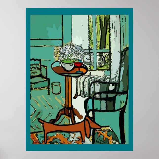 Dackel im Zimmer Poster (Vorne)