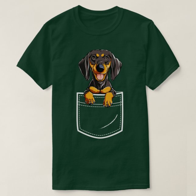 Dackel in der Vordertasche Hundetiere T-Shirt (Design vorne)