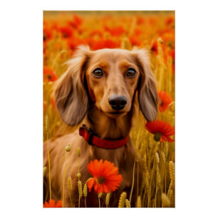 Dackel in einem Bereich von Blume Poster
