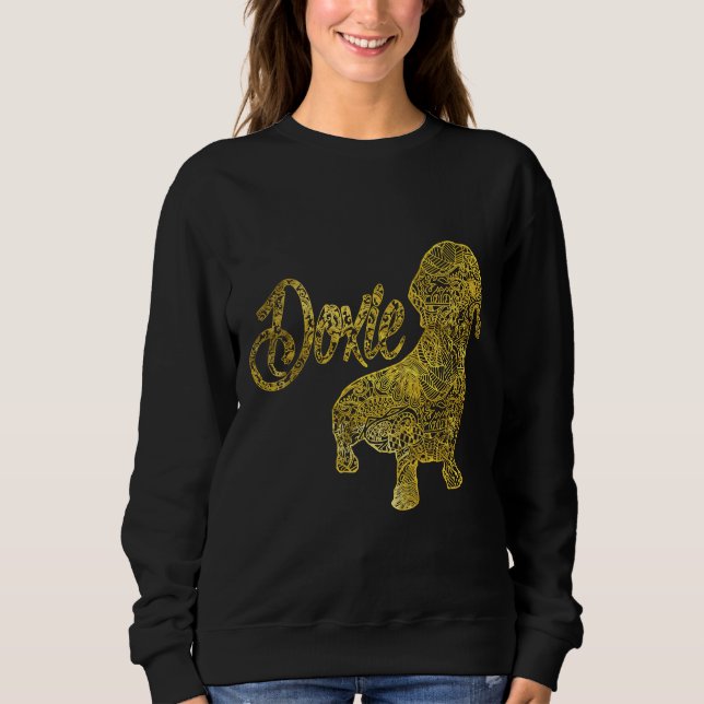 Dackel in goldenem Dekorationsmuster Sweatshirt (Vorderseite)