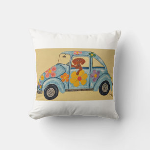 Dackel in Hippie-Auto Kissen