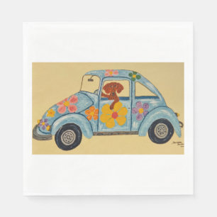 Dackel in Hippie-Auto  Serviette