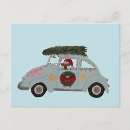 Dackel in Hippie-Auto zu Weihnachten Postkarte