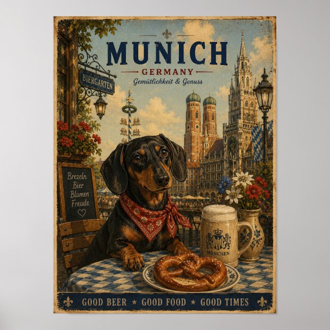 Dackel in München Vintage Reiseposter Poster (Vorne)