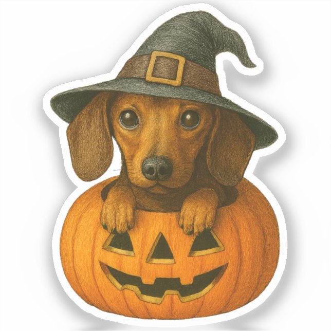 Dackel in Pumpkin Aufkleber (Vorderseite)