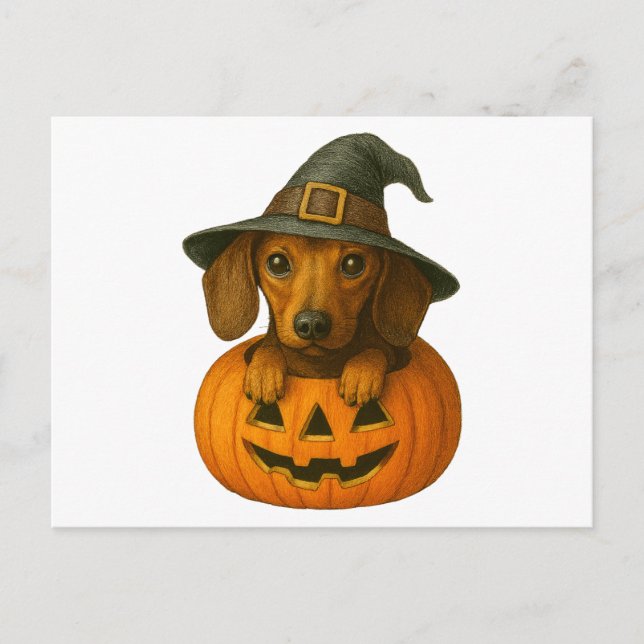 Dackel in Pumpkin Feiertagspostkarte (Vorderseite)
