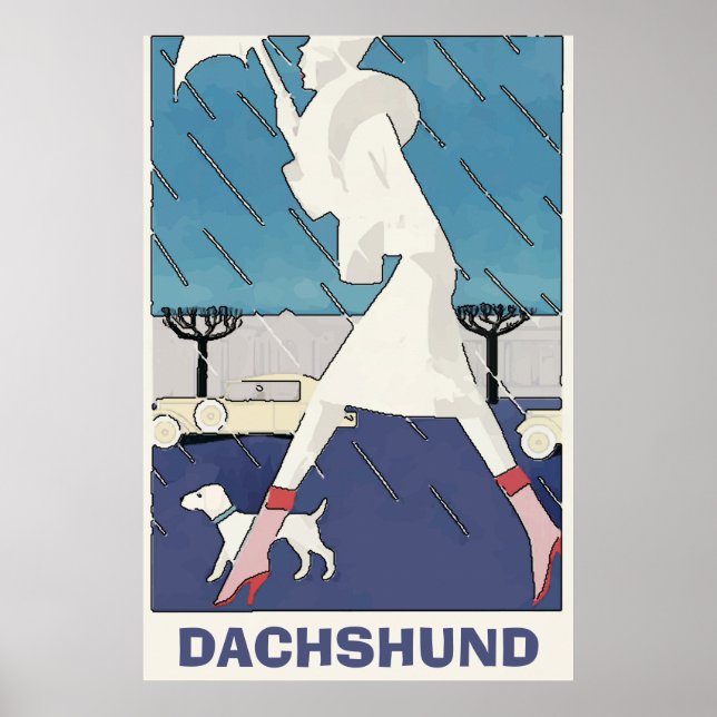 Dackel in Regenplakat Poster (Vorne)