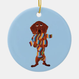 Dackel in Schal verheddert Keramik Ornament