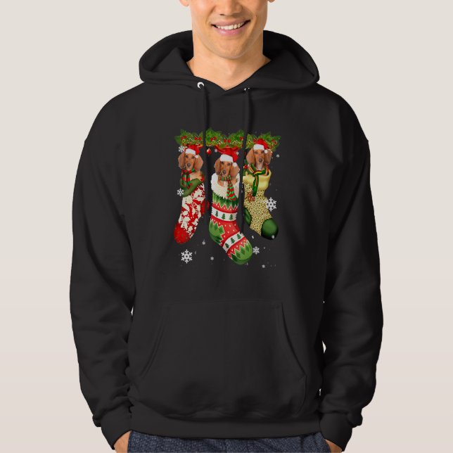 Dackel in Socken Weihnachten Weihnachtsmannmütze W Hoodie (Vorderseite)