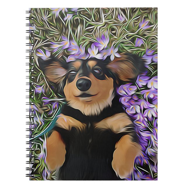 Dackel in violetten Blumen Notizblock (Vorderseite)