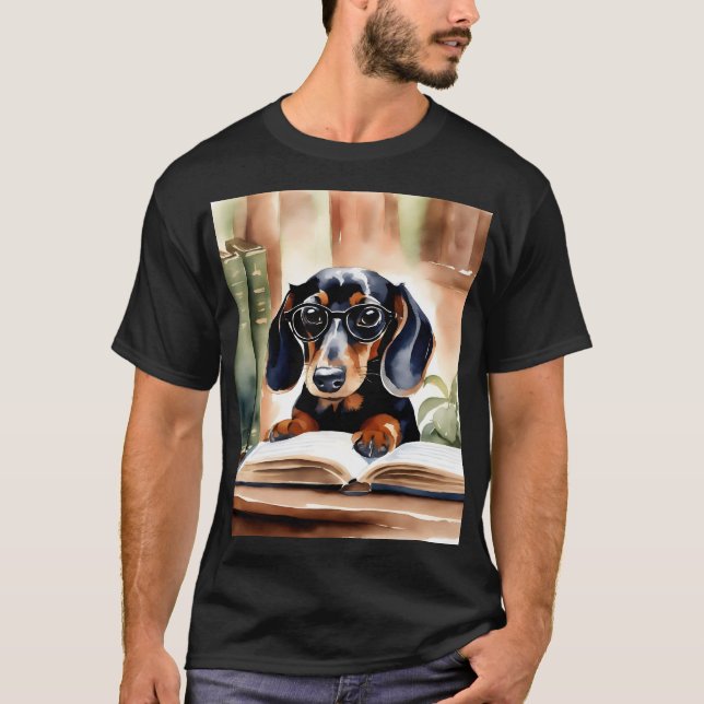 Dackel in Wasserfarben Kunst T-Shirt (Vorderseite)