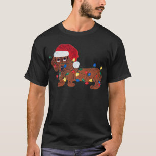 Dackel in Weihnachtslichter verheddert (Rot) T-Shirt