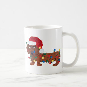 Dackel in Weihnachtslichtern verheddert (Rot) Tasse