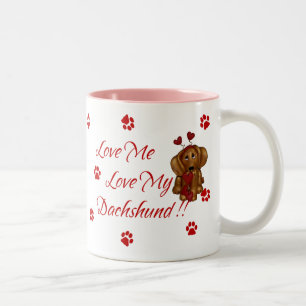 Dackel-Kaffee-Tasse ~ Liebe ich meine Liebe Zweifarbige Tasse