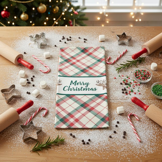 Dackel Kariert Weihnachten Küche Geschenk Geschirrtuch (Dachshund Plaid Christmas Kitchen Gift Kitchen Towel)