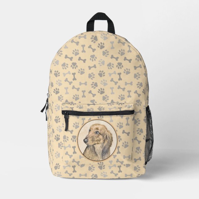 Dackel (langhaarig) Gemälde Originalkunst Bedruckter Rucksack (Vorderseite)